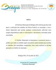 PREFEITURA DE BELÁGUA SE MANIFESTA EM NOTA SOBRE OPERAÇÃO DA POLÍCIA FEDERAL