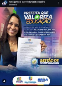 Bacabeira: Naila Gonçalo reforça compromisso com a educação com reajuste salarial para professores