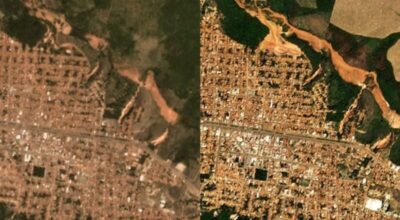 Imagens de satélite mostram avanço de voçoroca que engoliu casas em Buriticupu, no Maranhão