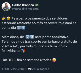 Brandão anuncia ponto facultativo e ônibus do semiurbano gratuito durante o Carnaval