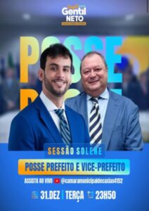 Posse de Gentil Neto e Eugênio Coutinho como prefeito e vice-prefeito de Caxias será transmitida ao vivo pelo YouTube, nesta terça-feira (31), a partir das 23h50