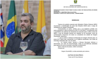 Veja o despacho do juiz de Vargem Grande sobre pedido do promotor para redução de Vereadores