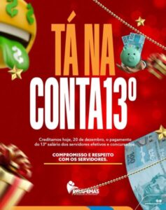 Prefeitura de Pirapemas realiza pagamento integral do Décimo Terceiro e Deseja Boas Festas