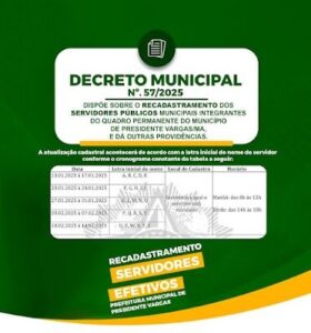 Prefeita Fabiana Mendes convoca servidores para recadastramento em Presidente Vargas/MA