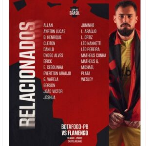 Flamengo divulga relacionados para estreia na Copa do Brasil nesta quinta (1°) no Castelão