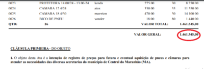 PREFEITA DE CENTRAL DO MARANHÃO PRETENDE GASTAR MAIS DE R$ 1,4 MILHÃO COM PNEUS E CÂMARAS DE AR