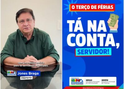 Jones Braga paga terço de férias e anuncia antecipação do salário em Nina Rodrigues