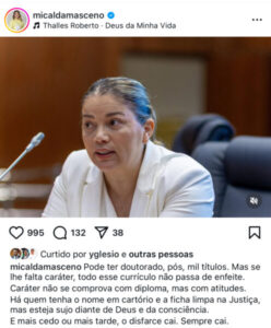 Mical Damasceno diz: “caráter não se comprova com diploma“
