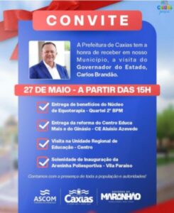 Caxias recebe o governador Carlos Brandão para agenda de inauguração nesta segunda-feira (27)