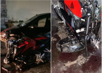 Motociclista realizando ‘grau’ provoca acidente em Vargem Grande; veja vídeo