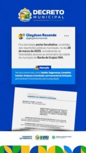 Gleydson Resende decreta ponto facultativo e anuncia inaugurações em Barão de Grajaú