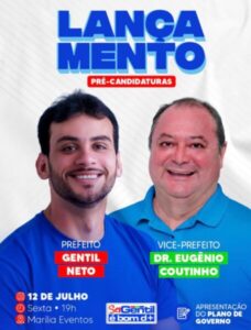 Com chapa fortalecida por Eugênio Coutinho, Gentil Neto mobilizará o povo e a classe política de Caxias no lançamento das pré-candidaturas, nessa sexta-feira (12)