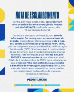Pedro Lucas esclarece voto no PL 4614