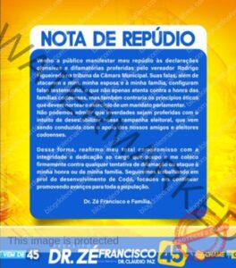 Prefeito Zé Francisco emite nota de repúdio após declarações ofensivas e difamatórias do vereador Rodrigo Figueiredo