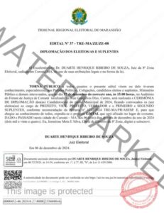 Justiça Eleitoral de Coroatá divulga edital de convocação para cerimônia de diplomação de candidatos eleitos e suplentes nas eleições municipais