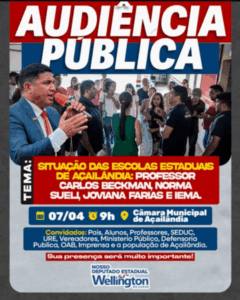 Deputado Wellington realizará audiência em Açailândia para discutir situação de escolas e educação pública