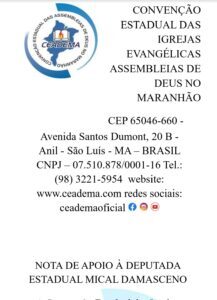 CEADEMA emite nota de apoio à deputada Mical Damasceno e repudia ataques misóginos