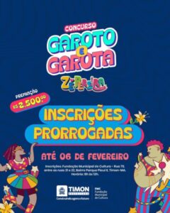 Inscrições para o Concurso Garoto e Garota Zé Pereira de Timon será até esta quinta-feira (06)