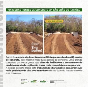 Prefeitura de São João do Paraíso entrega duas novas pontes de concreto