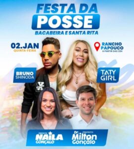 A parceria vai continuar! Prefeituras de Bacabeira e Santa Rita promovem Festa da Posse no dia 2 de janeiro com Taty Girl e Bruno Shinoda
