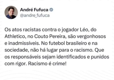 Ministro André Fufuca repudia atos racistas contra jogador do…