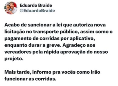 Braide sanciona lei que autoriza pagamento de corridas por…