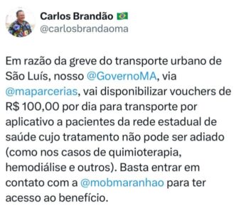 Brandão sai na frente e libera o UberBrandão de R$ 100 reais por dia