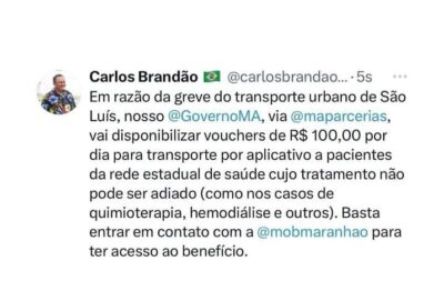 Brandão anuncia vouchers de transporte por app a pacientes durante greve de ônibus