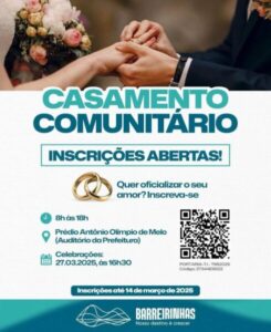 Casamento comunitário em Barreirinhas: inscrições abertas até 14 de março