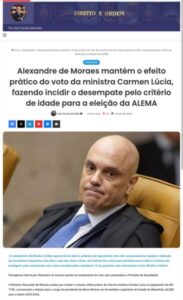 Ministro Alexandre de Moraes mantém efeito prático do voto de Cármen Lúcia em ADI sobre eleição para presidência da Alema