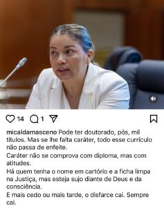 A indireta de Mical Damasceno via instagram