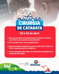 Prefeito Zé Martins leva mais um mutirão de cirurgias de catarata para Bequimão