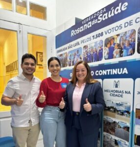Luiza Calvet realiza visita cordial à Câmara Municipal de São Luís e é recebida pela vereadora Rosana da Saúde e o vereador Octávio Soeiro.
