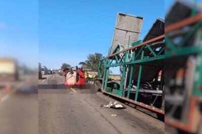 Acidente entre dois caminhões deixa um morto e outro ferido na BR-153