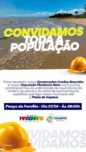 Prefeito de Cajapió convida população para receber Carlos Brandão e Florêncio Neto em solenidade de ordem de serviço para obra de pavimentação