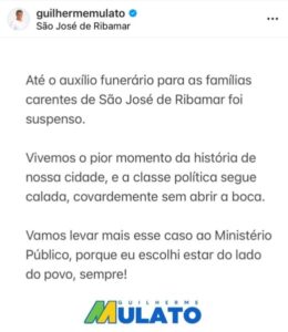 Guilherme Mulato denuncia falta de auxílio funerário para famílias…