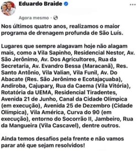 Braide assegura maior programa de drenagem profunda em São Luís