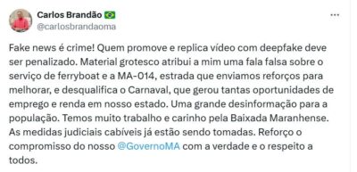 Brandão aciona Justiça para combater deepfake