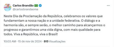 Brandão manda recado em mensagem alusiva ao feriado: “diálogo e harmonia são sempre melhor caminho”