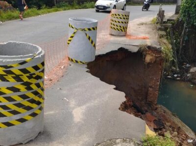Cratera gigante interdita parte de ponte, avança e ameaça engolir carros e pedestres em bairro de São Luís