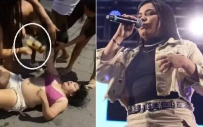 Cantora é derrubada e tem testa cortada por gargalo de garrafa