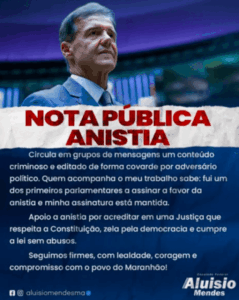 Aluisio Mendes desfaz Fake News sobre ‘PL da Anistia’: “Fui um dos primeiros a defender, assinar a pedir anistia”…