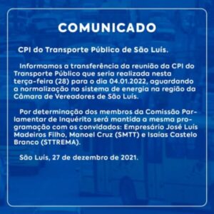 CPI do Transporte Público de São Luís adia reunião para o próximo ano