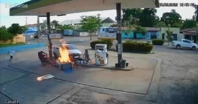 Vídeo- Motorista avança sobre bomba de combustível e causa incêndio em posto, no interior do Maranhão