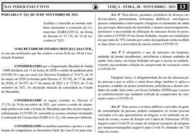Governo institui passaporte vacinal para grandes eventos no MA
