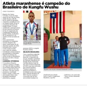 Atleta maranhense natural de São João dos Patos é campeão do Brasileiro de Kungfu Wushu