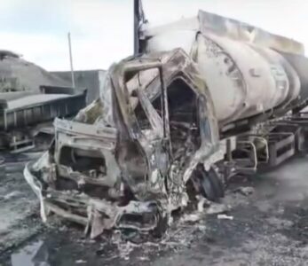 Motorista de caminhão-tanque morre carbonizado em acidente na BR-402
