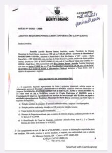 Presidente da Câmara Municipal de Buriti Bravo, Jonnidio Bezerra, solicita informações à prefeitura sobre contrato de terceirização no valor de R$ 4, 7 milhões