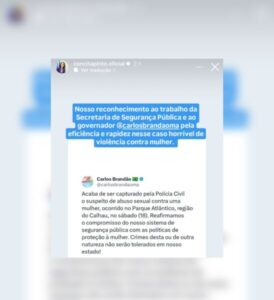 VICE-PRESIDENTE DA CÂMARA MUNICIPAL DE SÃO LUÍS, CONCITA PINTO, APLAUSOS À EFICIÊNCIA DA POLÍCIA EM CASO DE VIOLÊNCIA CONTRA MULHER