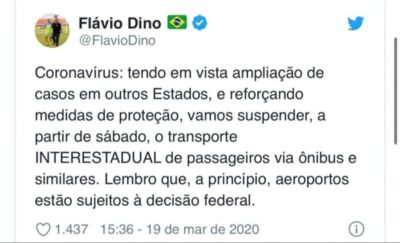 Governador Flávio Dino assinará decreto proibindo entrada de ônibus com passageiros de outros estados no Maranhão